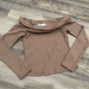 Elodie Soft Taupe Off-Shoulder Ribbed Top, Small NWOT